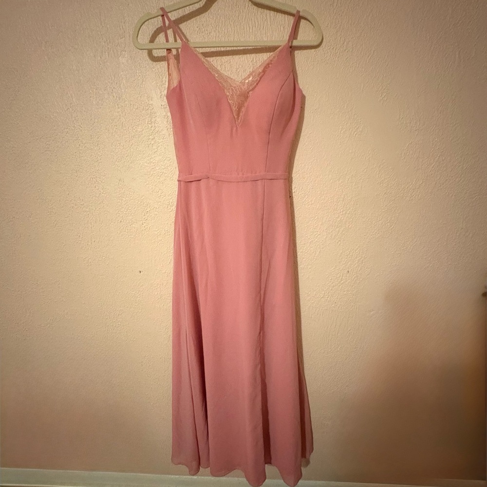 Elegant Pink Lace-Trim Slip Dress
